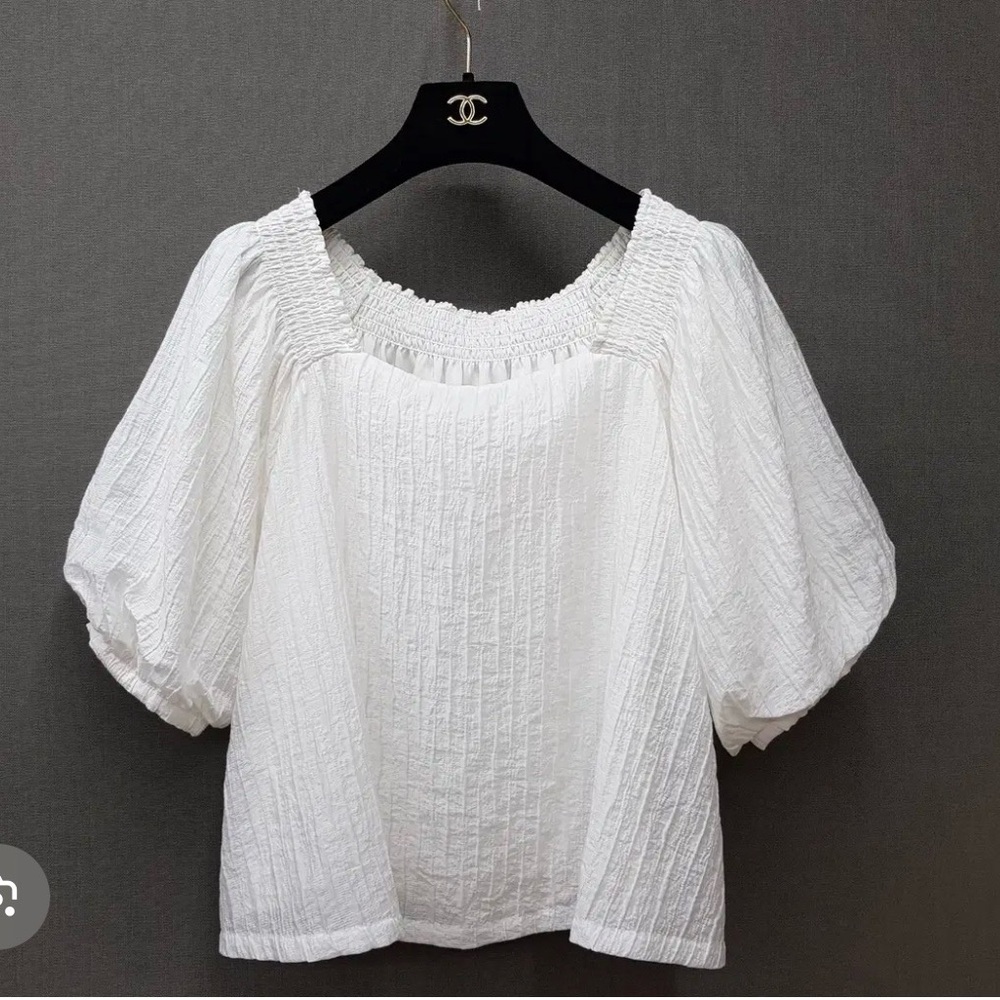 White Smocked Puff Sleeve Top
